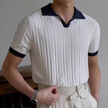 AIDASE  -  Knitting Short Sleeve Turn-down Collar Polos Men Summer New Casual Breathable Knit Polo Shirt Classic Mens Patchwork Polo Shirts aidase-shop